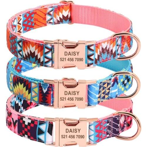 Flower Printed Dog Collar Custom Nylon Collar Personalized Pitbull Collars Pets Acessorios for Small Medium Large Dog