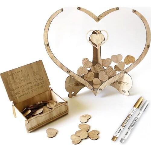 Wooden Heart Frame Clear Wedding Guest Book Personalized Sign Drop Box Decor
