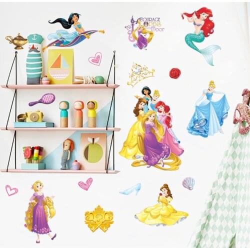 Disney Princess Cinderalle Aurora Rapunzel Stickers For Kids Room Accessories Wall Decals Poster Home Decoration For Girls Room