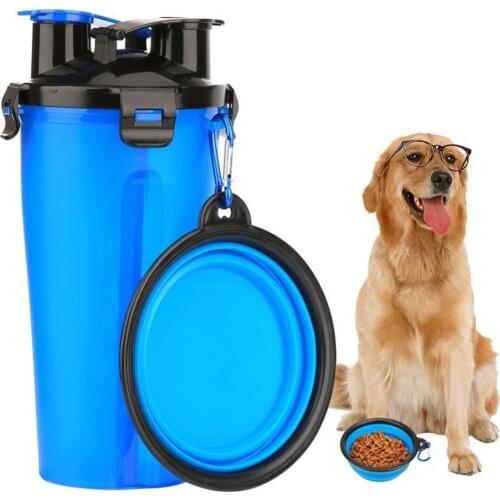 Travel Pet Water Bottle Dog Water Dispenser without Bowl 2 in 1 Portable Dog Mug Food Container for 350ml/12oz Water 250g Snack