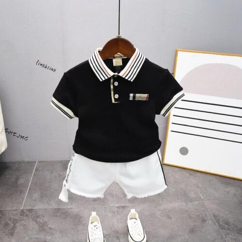 Fashion 2021 New Baby Boys Lapel T-Shirt + Shorts 2PCS Boys Set Kids Girls Suit Casual Childrens Sets Clothing 2-7Years