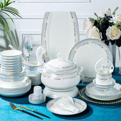 60 Heads Jingdezhen Ceramic Dinner Dish Rice Bowl Soup Bowl Salad Noodles Bowl dishes and plates Bowl Dinnerware Sets Tablewear