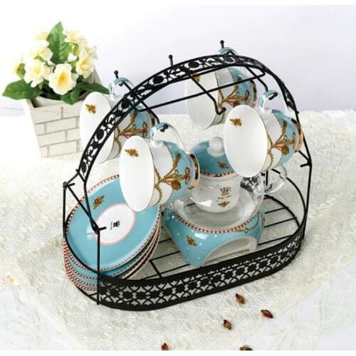 Basket Holder, Wrought Iron Coffee Mug Cup Holder Dishes Organizer Basket for Co D0AD
