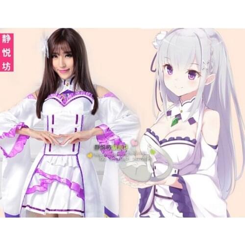 Re:Zero kara Hajimeru Isekai Seikatsu Emilia Anime Cosplay Costume Dress +Track Number