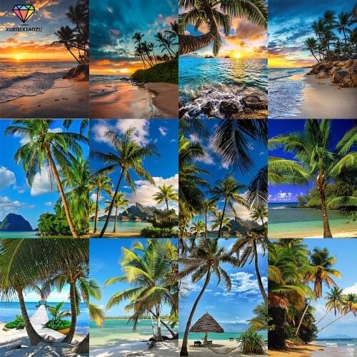 XUEQIXIAOZU Full Round Beach scenery Diamond drawing 5D DIY Diamond embroidery Home decoration gifts brain game New