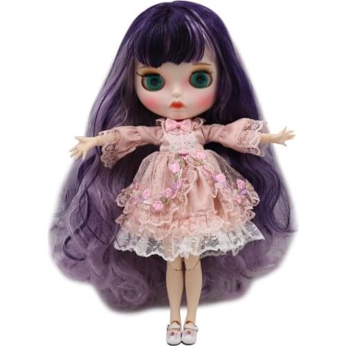 ICY DBS Blyth doll white skin joint body Purple long curly hair Carved lips Mate face with eyebrows.No.BL169/1049