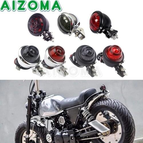 Motorcycle LED Brake Tail Light 12V For Harley Chopper Cruiser Bobber Cafe Racer Black/Chrome Metal Housing Indicator Rear Lamp