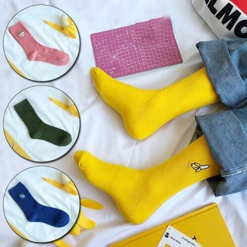 Cartoon Socks Cotton Cute Fruit Print Womens Socks Retro Embroidery Long Colorful Socks Women Girls Multicolor Female Sock