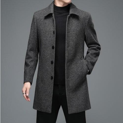 High Quality Mens Winter Jackets and Coats Business Casual Woolen Jackets Coats Long Overcoat Men Turn Down Collar Wool Blends