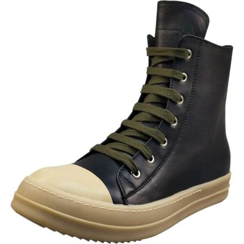 Men Casual Boots Luxury Trainers High Cow Genuine Leather Lace-Up Zip Spring Male Black Riding Rome Boots Brand Flats Shoes