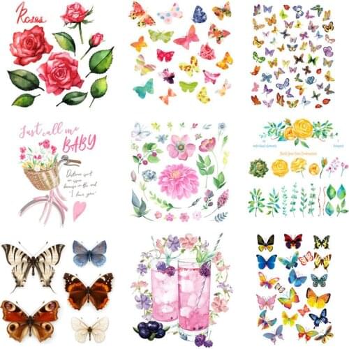 Patches for Clothing Dress Iron on Heat Transfers Applique Diy Flower Animal Set Patch Printed Application Thermo Stickers
