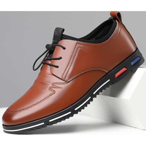 2021 Spring Autumn New Concise Style Leather Casual Shoes for Man Soft Comfortable Lace-up Shoes with Platform for Daily