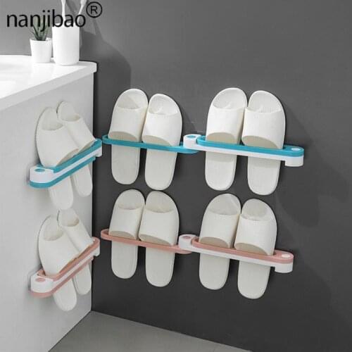 Nanjibao Shoe Organizer Holder Folding Storage Wall Mounted Slippers Rack Hanging Shelf Towel Racks Bathroom Kitchen Accessories