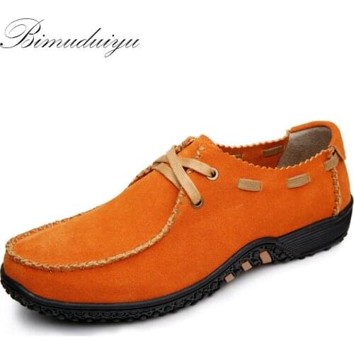 BIMUDUIYU Spring Nubuck Suede Genuine Leather Soft Loafer Shoes Men Casual Handmade Natural Cowhide Flat Leisure Lazy Driving