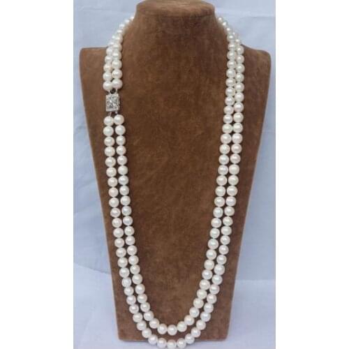 2 row s7-8mm south sea round white pearl necklace 22"24"