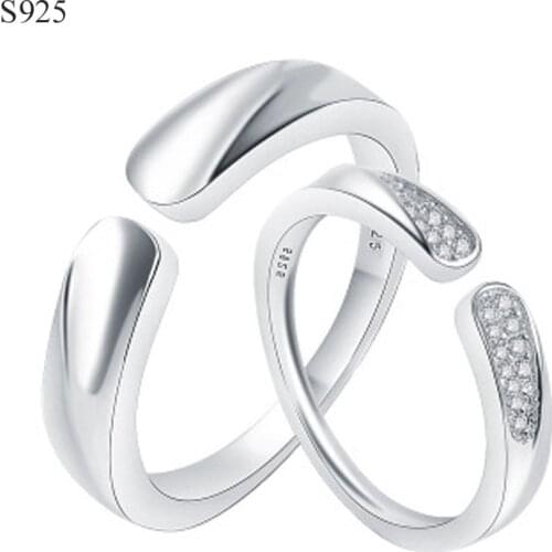 Genuine Real Pure Solid 925 Sterling Silver Couple Rings for Men Women Jewelry Cubic Zircon Wedding Male Female Lover Ring Bague
