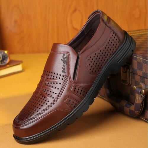 Sandals mens hollow summer leather sandals business casual mens shoes breathable British summer hole shoes summer H460