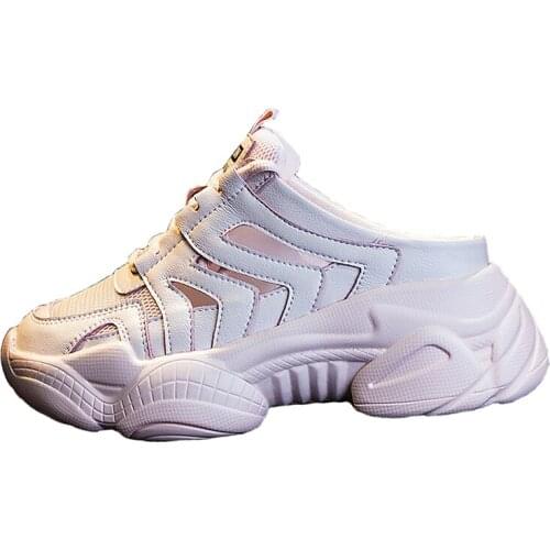 Genuine Leather High Heels Sneaker Slippers Women Shoes 2020 Summer Slippers For Women Slides Slipper Female Shoes Woman Fashion