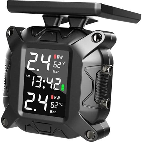 Real Time Solar Smart Tire Pressure Monitoring System Large LCD 1100mAh Waterproof Tire Position Exchange for Motorcycle RV