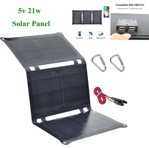 21W Foldable Solar Panel ETFE Flexible Panels Dual USB Solar Charger 5V 1A 2A 3A for Phone/Tablet/Mobile Power Battery Charging
