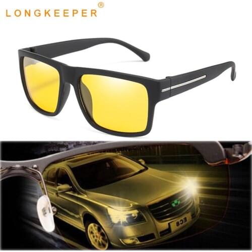 LongKeeper Retro Driver Night Vision Sunglasses Men Fashion Square Polarized Sun Glasses Women Yellow Lens Driving Goggles