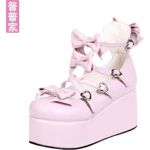 Princess sweet lolita shoes Animation spring and autumn thick floor muffin shoes round head bow tie fashion women shoes pu9870