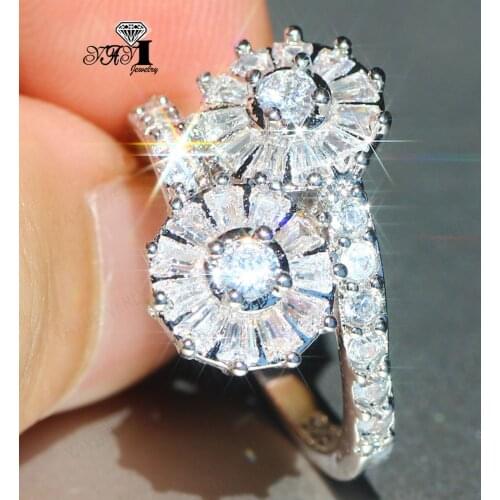 YaYI Jewelry Fashion Princess Cut Prong Setting White Cubic Zirconia Silver Color Engagement Wedding Party Leaves Gift Rings