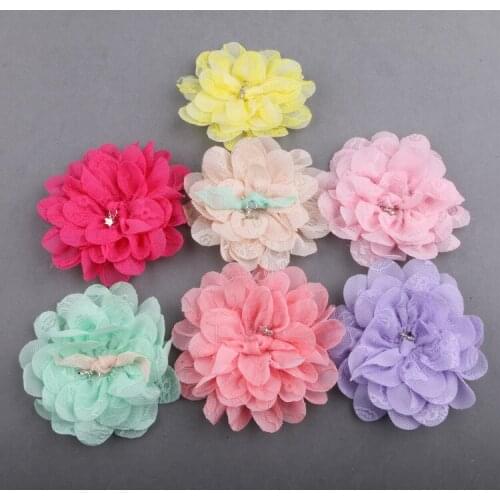 10pcs/lot 9cm Chiffon Fabric Flower Hair Clips Rolled Rose Hairpins For Girls Hair Accessories 7 Colors Free Shipping
