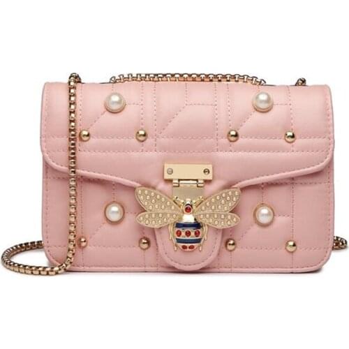 Women Leather Crossbody Bags Shoulder Messenger Bag Bee Pearl Female Ladies Luxury Handbag Designer Clutch Bag Bee Buckle Purse