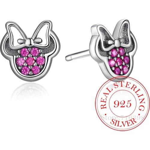 925 Sterling Silver Crystal Cartoon Animal Charm Stud Earrings For Women Grils Kids Wedding Gift Female pendientes eh020