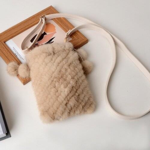 Womens Mini Mink Hair Coin Purse Matching Cell Phone Crossbody Bag 2021 New Collection