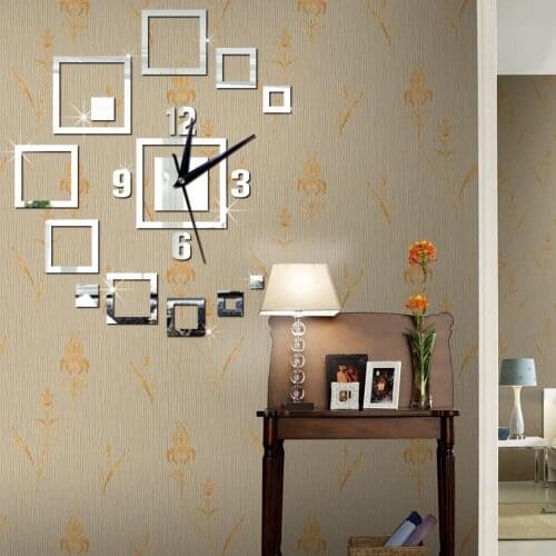 1 Set Of 19PCS Mirror Wall Clock Home Living Room Office Decor DIY 3D Modern Acrylic