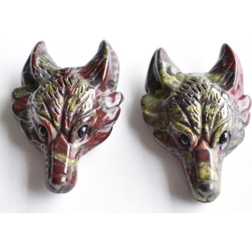 Wholesale 2pcs/lot Fashion good quality natural Dragon blood stone Carved Wolf Head shape Pendants for Necklace jewelry making