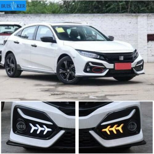 2PCS LED DRL fog lamp Driving lights Yellow Turn Signal Lamp For Honda CIVIC hatchback 2020 2021 Daytime Running Light