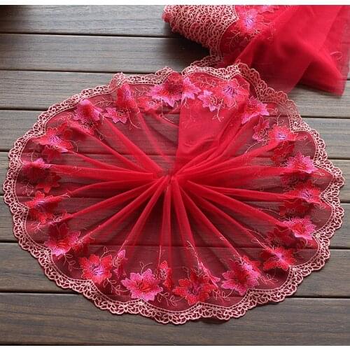 2 Yards Lace Trim red Embroidered flowers Tulle Lace 7.49 Inches Wide High Quality