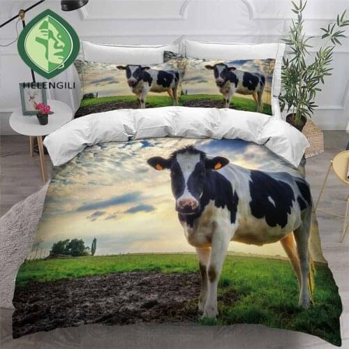 HELENGILI 3D Bedding Set Cow Print Duvet Cover Set Bedclothes with Pillowcase Bed Set Home Textiles #COW24