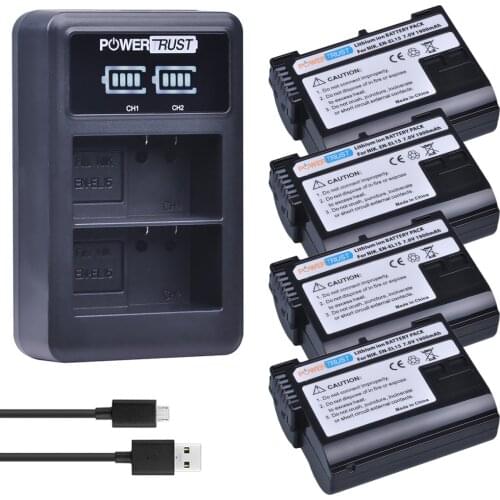4PC EN-EL15 EN EL15 ENEL15 Camera Battery+LED USB Dual Charger for Nikon D600 D610 D600E D800 D800E D810 D7000 D7100,D7200