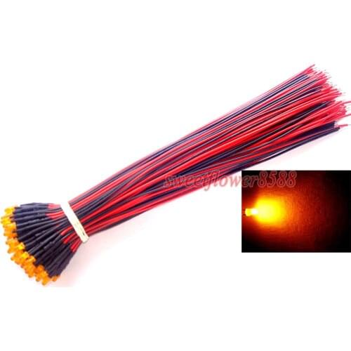 50pcs X 3mm Pre Wired Orange Diffused Led Light Lamp 12V DC 20cm Prewired LED New Free Shipping