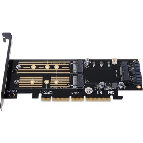 PCI-E 3.0 X16 to M.2 SSD PCIE to M2 Adapter Raiser M Key B Key mSATA 2 x 7Pin SATA Port NVME mSATA 3 in 1 Riser Wholesalse