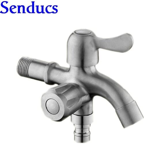 Free shipping double way washing machine faucet with wall mounted home bibcock by SUS304 stainless steel washing machine bib tap