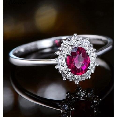 Blaike Vintage White Gold Filled Rings For Women Exquisite Red Oval Zircon Wedding Engagement Promise Rings Jewelry Gifts