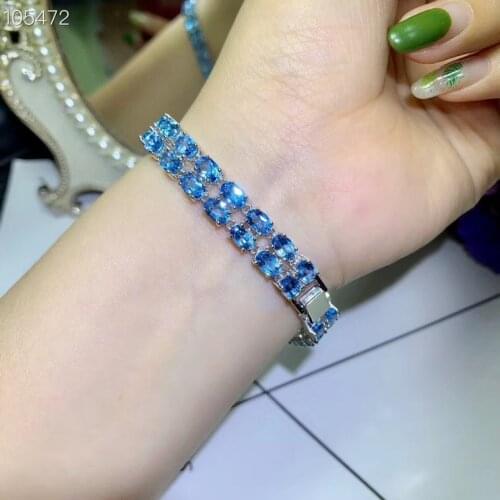 Luxury blue Topaz gemstone bracelet for women jewelry as a giftnatural gem supply offical certificate real 925 silver birthstone