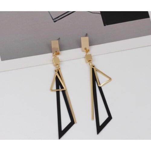 European And American Fashion New Earrings Temperament Personality Long Section Wild Hollow Triangle Tassel Ladies Earrings