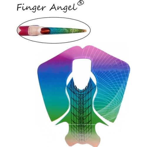 Finger Angel 50/100/500PCS Plastic Rainbow Fish Shape Nail Forms Nail Art Extension Tips Tool Manicure Gel UV LM003