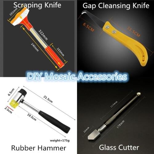 DIY Mosaic Tools Glass Cutter, Gap Cleansing Knife, Scraping Knife, Rubber Hammer Mosaic Stones Pliers/Cleaner/Hammer/Cutter