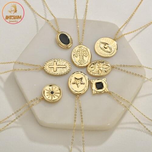 Akizoom Stainless Steel Choker Ruby Black Dripping Oil Demon Eye Cross Pendant Necklace for Women Charm Jewelry Party Gift