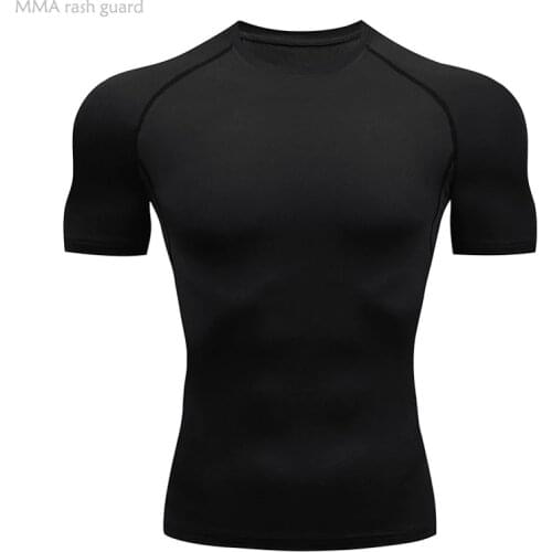 Summer Sportswear Mens Running T-shirt Top Sports MMA Compression Muscle Shirt Sweat Gym Workout clothing Black short T-shirt