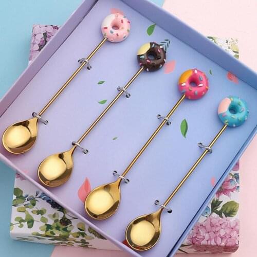 HOT SALES!!! Cute Stainless Steel Cartoon Design Kid Spoon Donut Coffee Fork Dessert Tool