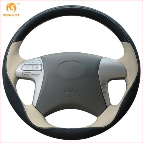 MEWANT Black Beige Leather Black Suede Car Steering Wheel Cover for Toyota Highlander 2009-2014 Camry 2007 2008 2009 2010 2011
