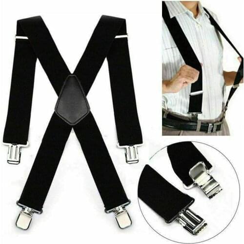 Fashionable mens black sling belt with leather adjustable elastic clip X-shaped back